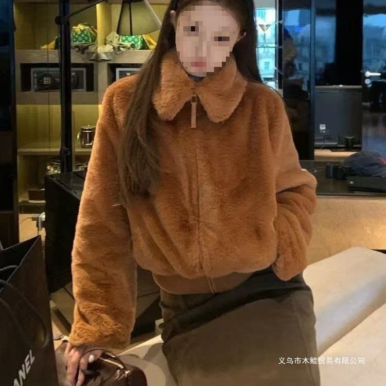 Winter Retro Lapel Loose Warm Thick Short Imitation Fur Coat 2025 New Feel Top with Cotton Padding