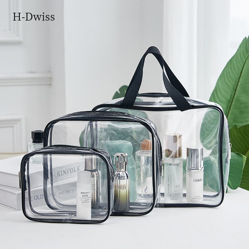 PVC transparent toiletry bag three-piece set multi-functional waterproof portable cosmetic bag storage bag travel set printed with LOGO