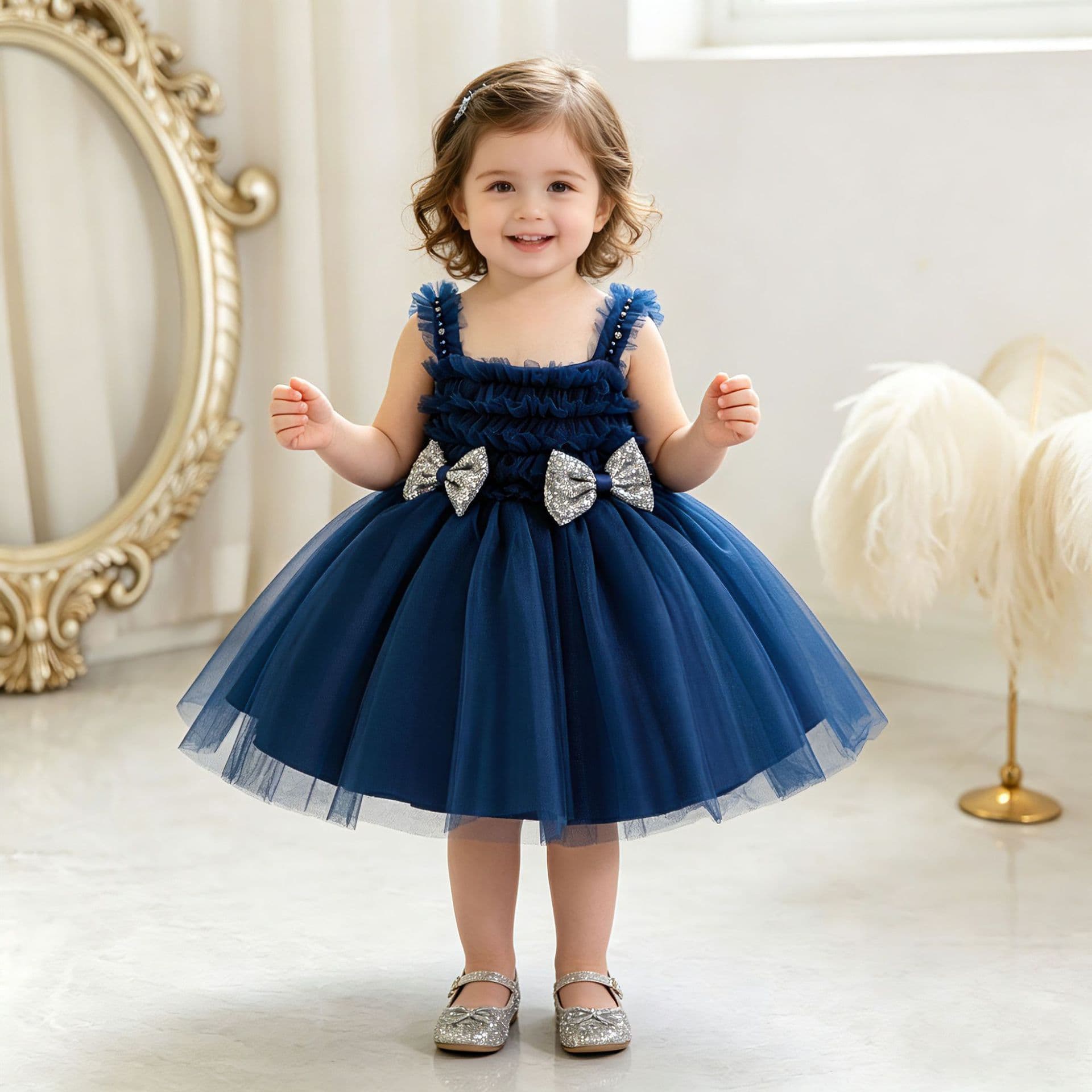 Princess Style Birthday Girl Dress Puffy Skirt One Year Old Performance Costume Strapless Children's Clothing Fairy Tale Kids