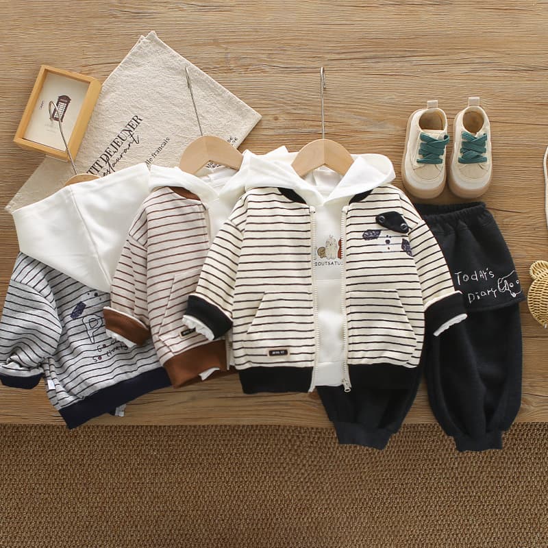 Boys' Trendy Autumn New Cartoon Set 2026, Kids' Spring/Fall Sporty Long Sleeve Baseball Jacket Three-Piece Outfit