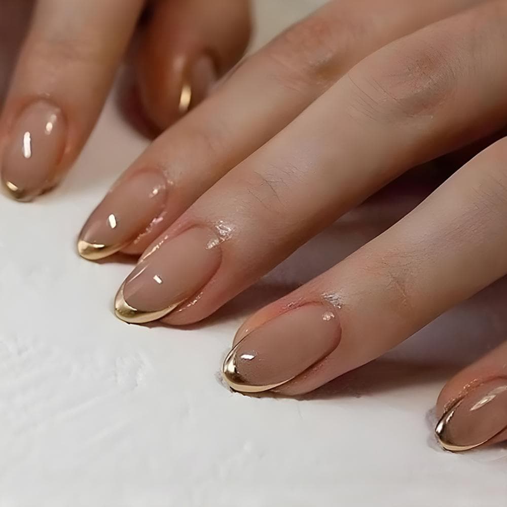 New Cross-Border Nail Art Stickers European and American Style Classic French Glitter Medium Oval Wearable Nail Tips Wholesale