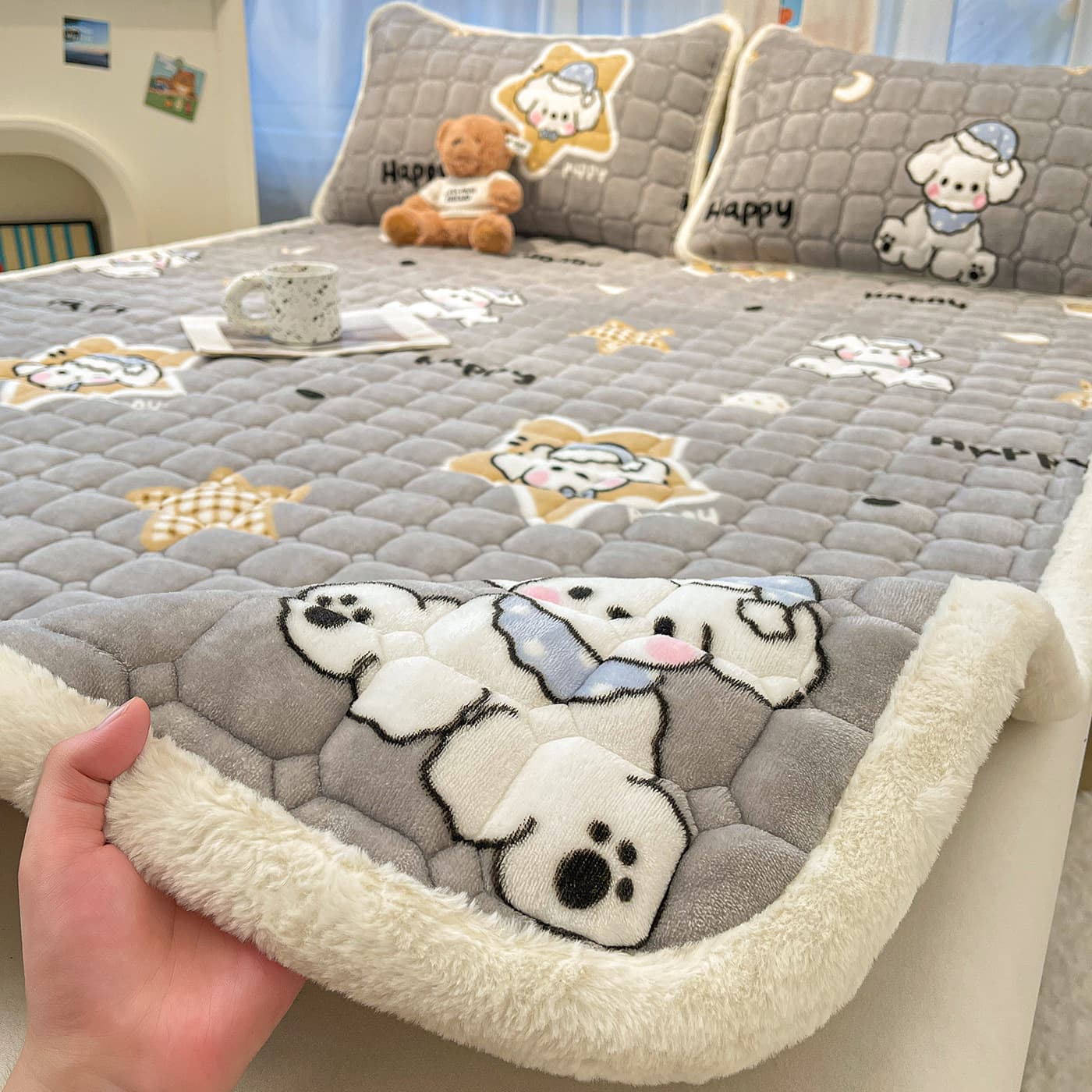 Class A Milk Fleece Mattress Winter Thickened Baby Fleece Soft Pad, Dormitory Warm Mattress Pad Fleece-Lined Blended Cotton Sheet