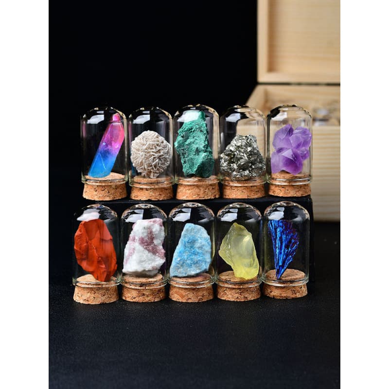 Ore raw stone specimens, natural crystal ornaments, various colored children's gemstones, rare mineral rock sets, gift boxes