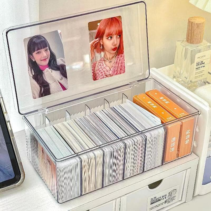 Small Card Storage Box with Flip Lid, Acrylic Badge Holder for Ultraman Cards, Fan Card Sorting and Organizing Box, Large Capacity