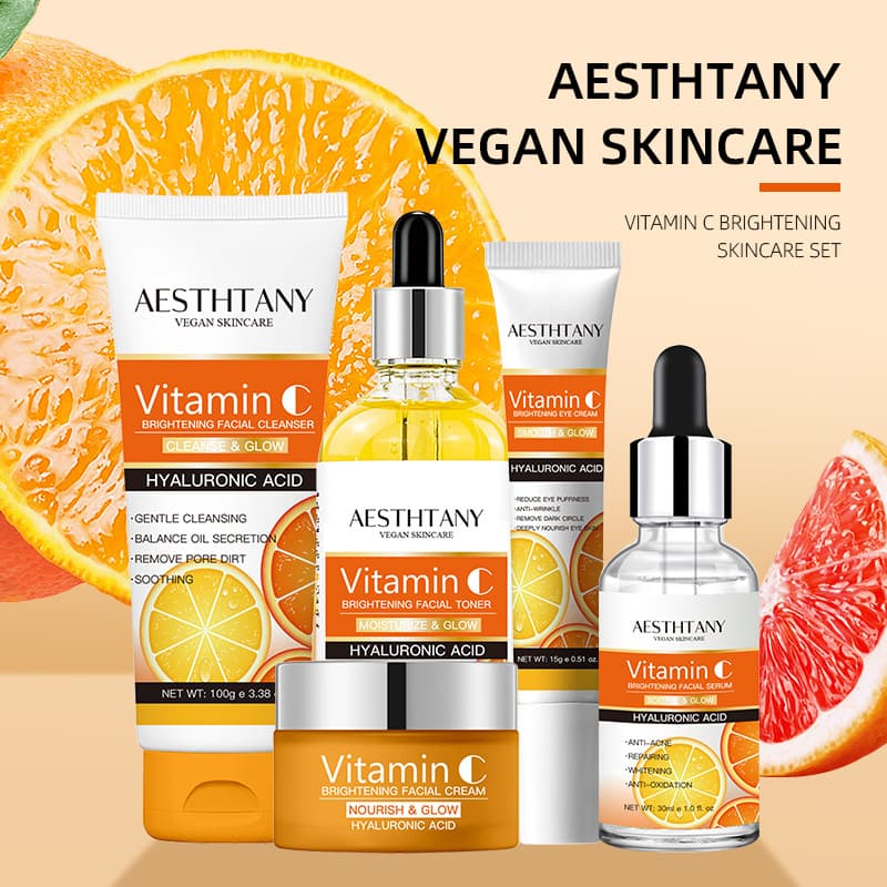 Cross-Border Foreign Trade Aesthtany Vitamin C Hyaluronic Acid Facial Care Nourishing and Moisturizing Five-Piece Set