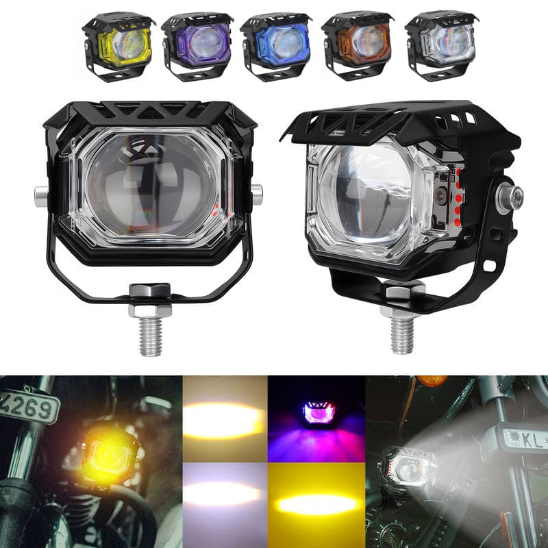 Motorcycle Large Single-Eye LED Spotlight White Yellow Red Blue Strobe High/Low Beam Integrated Electric Vehicle External Modified Light