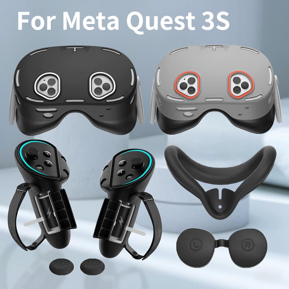 Suitable for the new Meta Quest 3S silicone head-mounted display and host protective case, five-piece set, anti-collision and anti-slip protective shell.