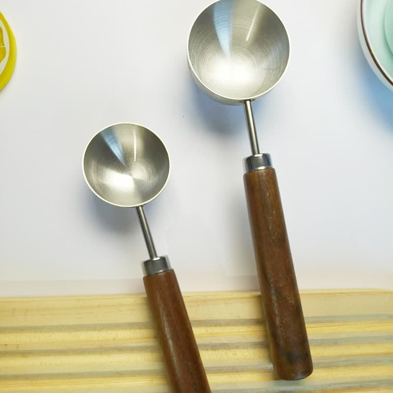 304 Stainless Steel Round-Head Coffee Measuring Spoon, Kitchen Baking Tool, Walnut Handle, Coffee Bean/Milk Powder Measuring Spoon
