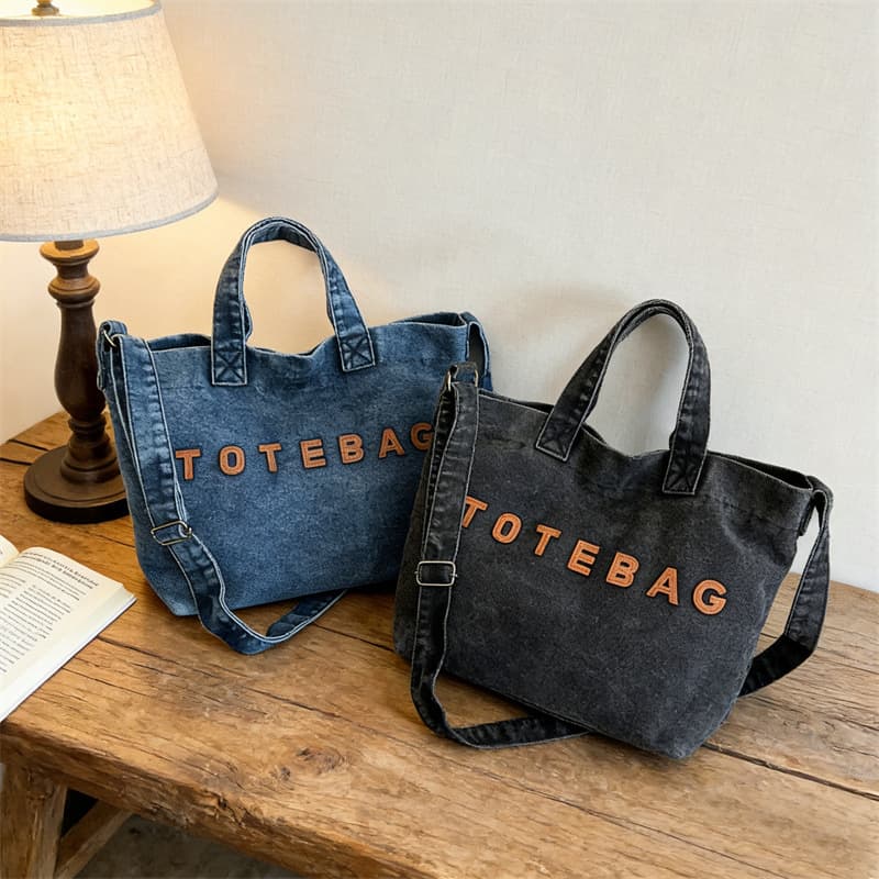 2026 New TOTE BAG Cross-Border Large Capacity Commuter Denim Handbag Fashion Tote Versatile Simple Women's Bag