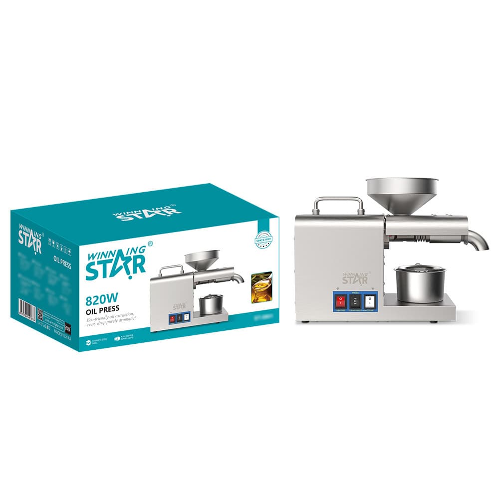 Winning Star Home Small Stainless Steel Automatic Oil Press for Sesame, Peanuts, Soybeans, and Rapeseeds (Cold and Hot Press)