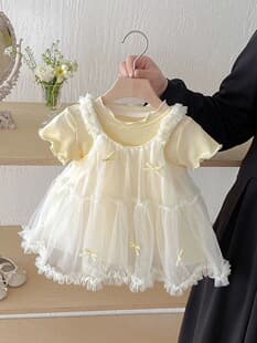 Baby Girl Set Summer Fashionable Sweet Short Sleeve T-Shirt Inner Tank Mesh Skirt Kids Clothes Trendy