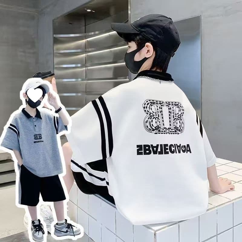 Boys' Summer Polo Shirt Set 2026 New Style, Short-Sleeve Sportswear for Older Kids, Stylish & Trendy