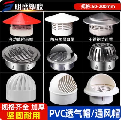 PVC Rain Cap Roof Ventilation Exhaust Hood, Stainless Steel Wall Vent Cap, Range Hood Windproof Through-Wall Outlet