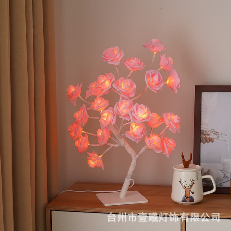 LED Tree Lamp Modern Home Creative Decoration Simulated Rose Room Decor Ambient Night Light