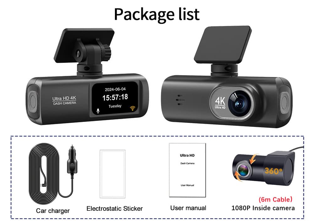 Cross-border V22 Dash Cam 4K HD Front and Rear Dual Recording, Smartphone Connectivity, GPS Driving Trajectory, Car Recorder