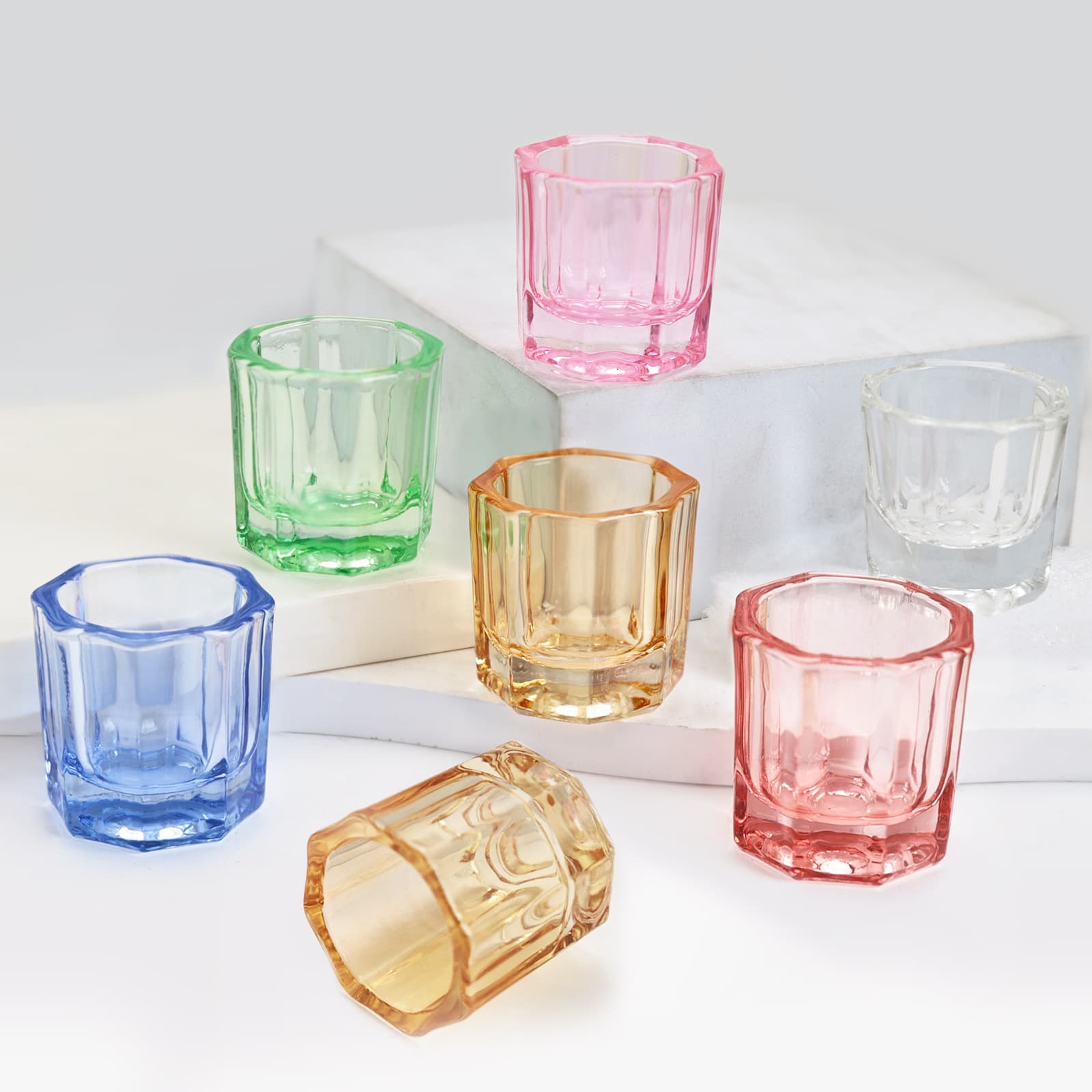 Factory Wholesale Nail Art Tools Octagonal Cup Crystal Cup Glass Brush Washing Cup Small Octagonal Crystal Liquid Container Cup