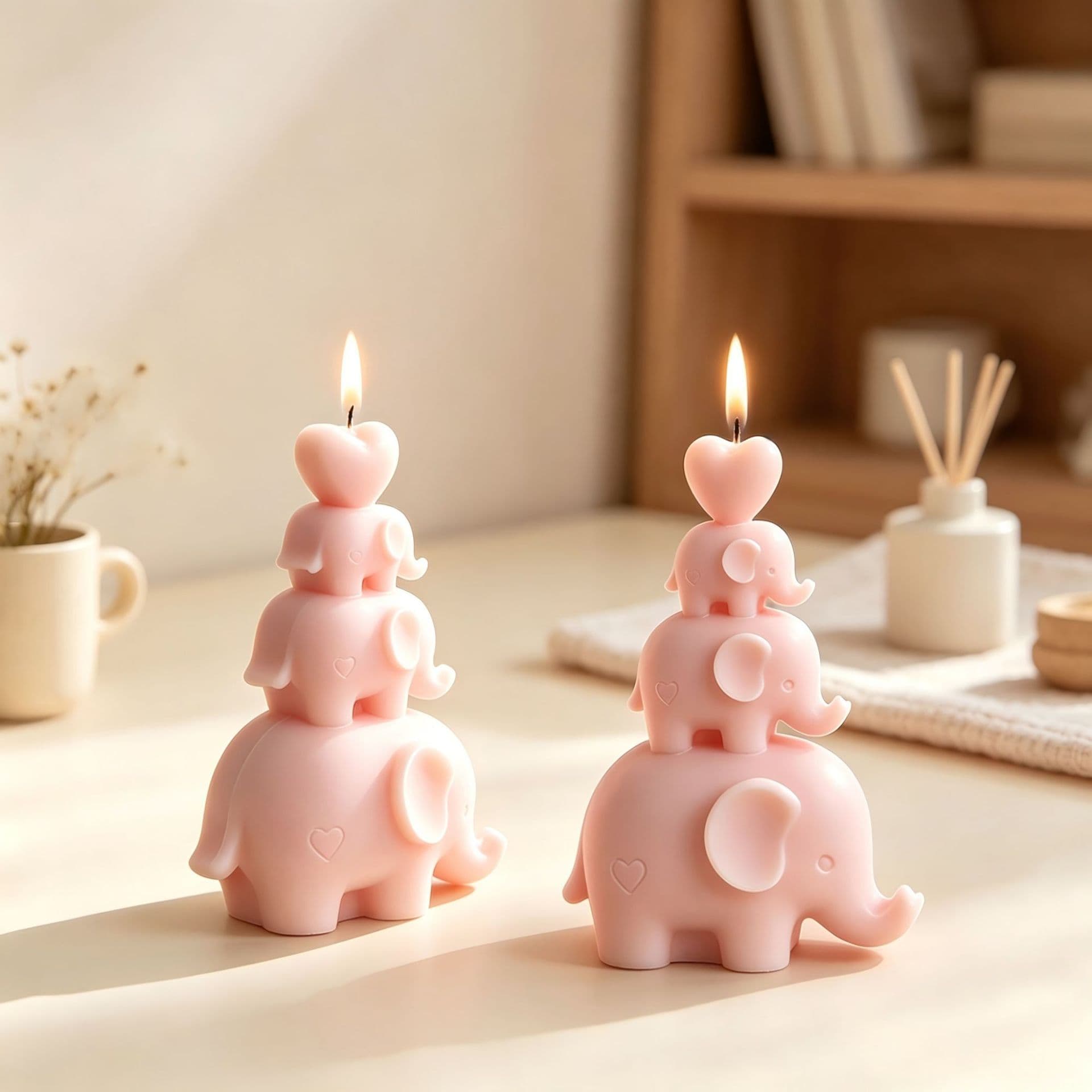 Baijiaxing DIY Little Elephant Stacking Aromatherapy Candle Silicone Mold, Heart Elephant Desktop Ornament Silicone Mold