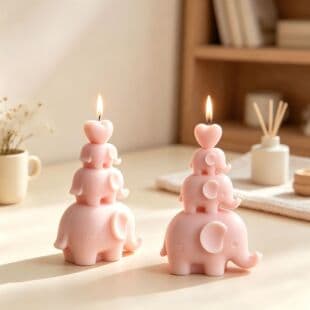 Baijiaxing DIY Little Elephant Stacking Aromatherapy Candle Silicone Mold, Heart Elephant Desktop Ornament Silicone Mold