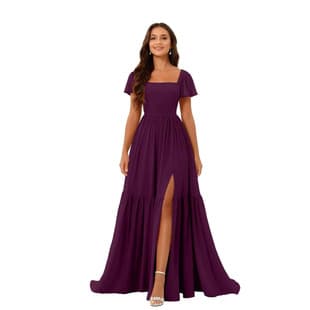Evening Dress French Square Neck Birthday Party Back Tie Side Slit Cross-border Amazon Bridesmaid Dress