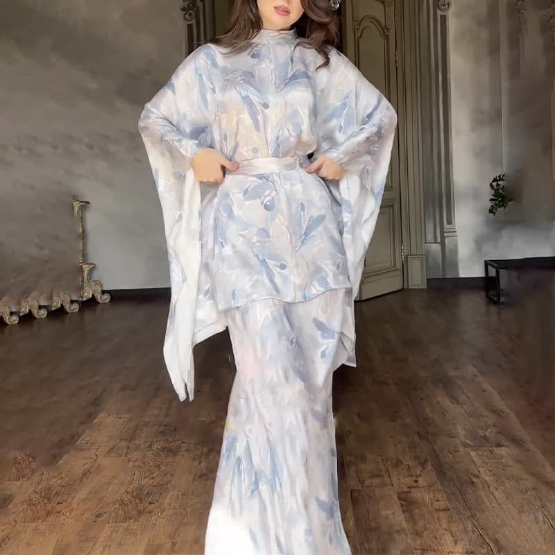 2025 Spring New European and American Export Women's High-Waist Floral Fashion Top and Skirt French Suit