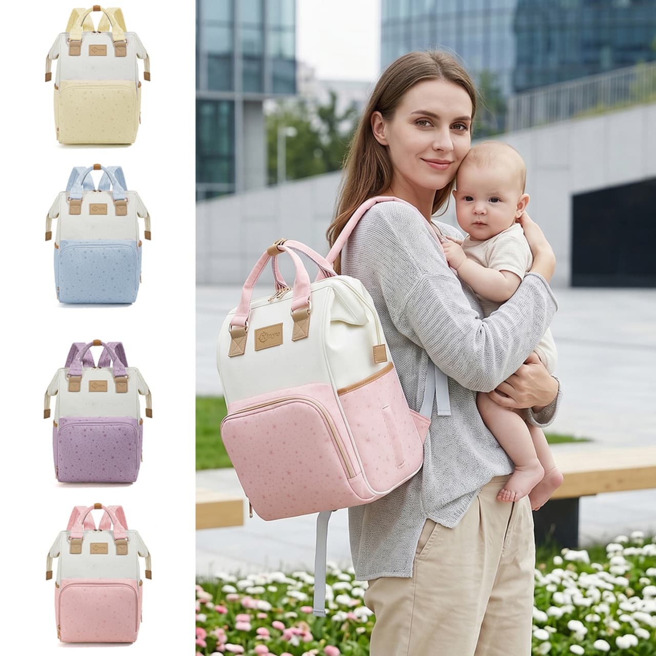 Cross-border fashion mommy bag for women, simple, water-repellent, large-capacity backpack, lightweight, versatile maternal and child bag for pregnant women when going out