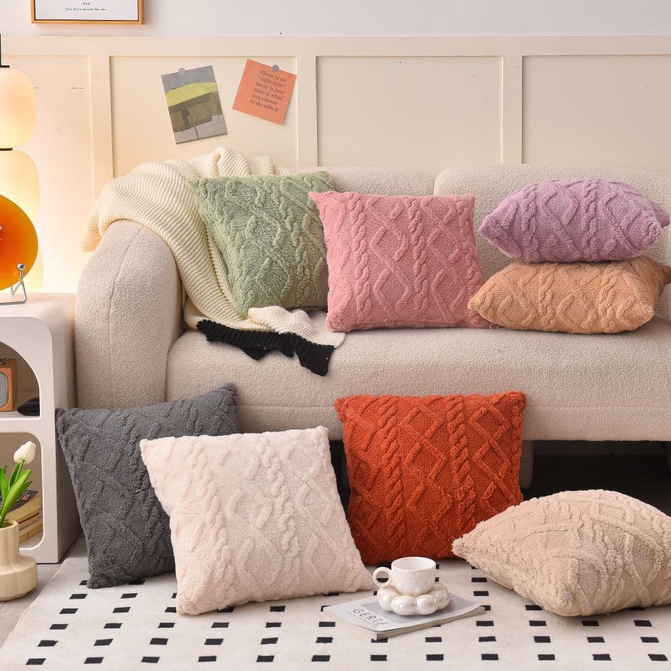 Custom Plush Throw Pillow Cover Jacquard Geometric Cushion Cover Sofa Backrest Pillow Cover Bedside Ins Style Pillowcase