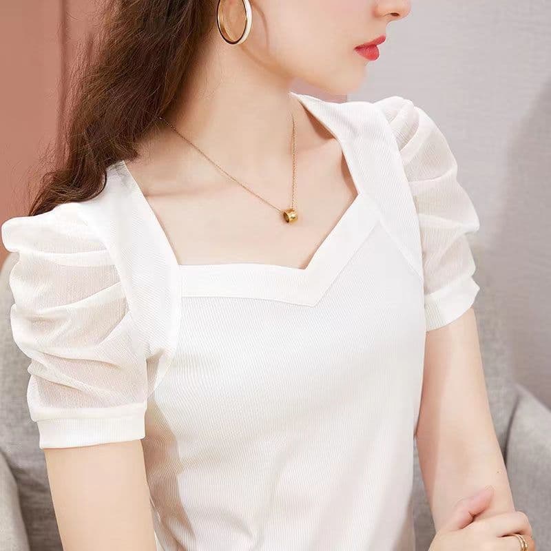 T-Shirt Women 2026 Summer New White Top Commuter Style Bubble Sleeve Plus Size Elegant Top