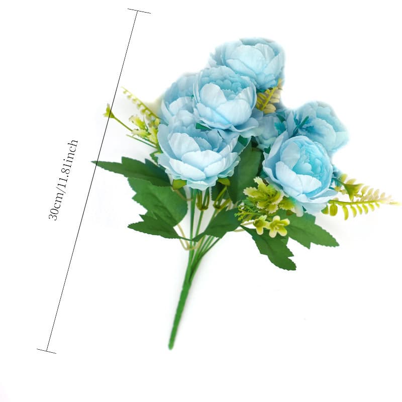 Custom Blue Artificial Flower Bouquet, Silk Flower Plastic Fake Flower Single Stem for Living Room Decoration Ornament, Wedding Red Flower Art