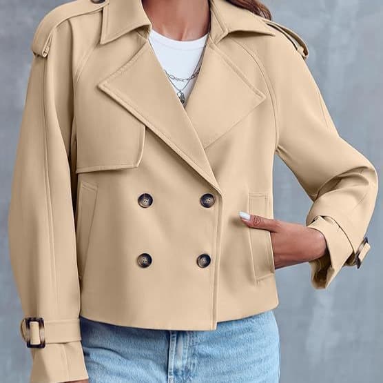 Cross-border spot spring and autumn new Amazon women's windbreaker jacket fashion casual women's double-breasted windbreaker jacket
