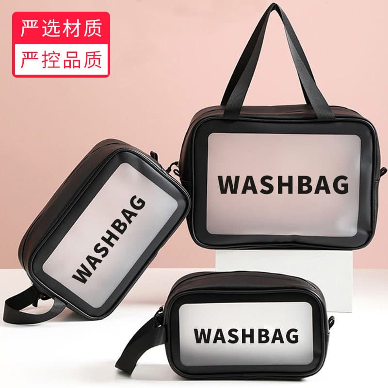 PVC Cosmetic Bag Transparent 3-Piece Set Large Capacity Portable Women's Clutch Bag Factory Stock Toiletry Bag Set