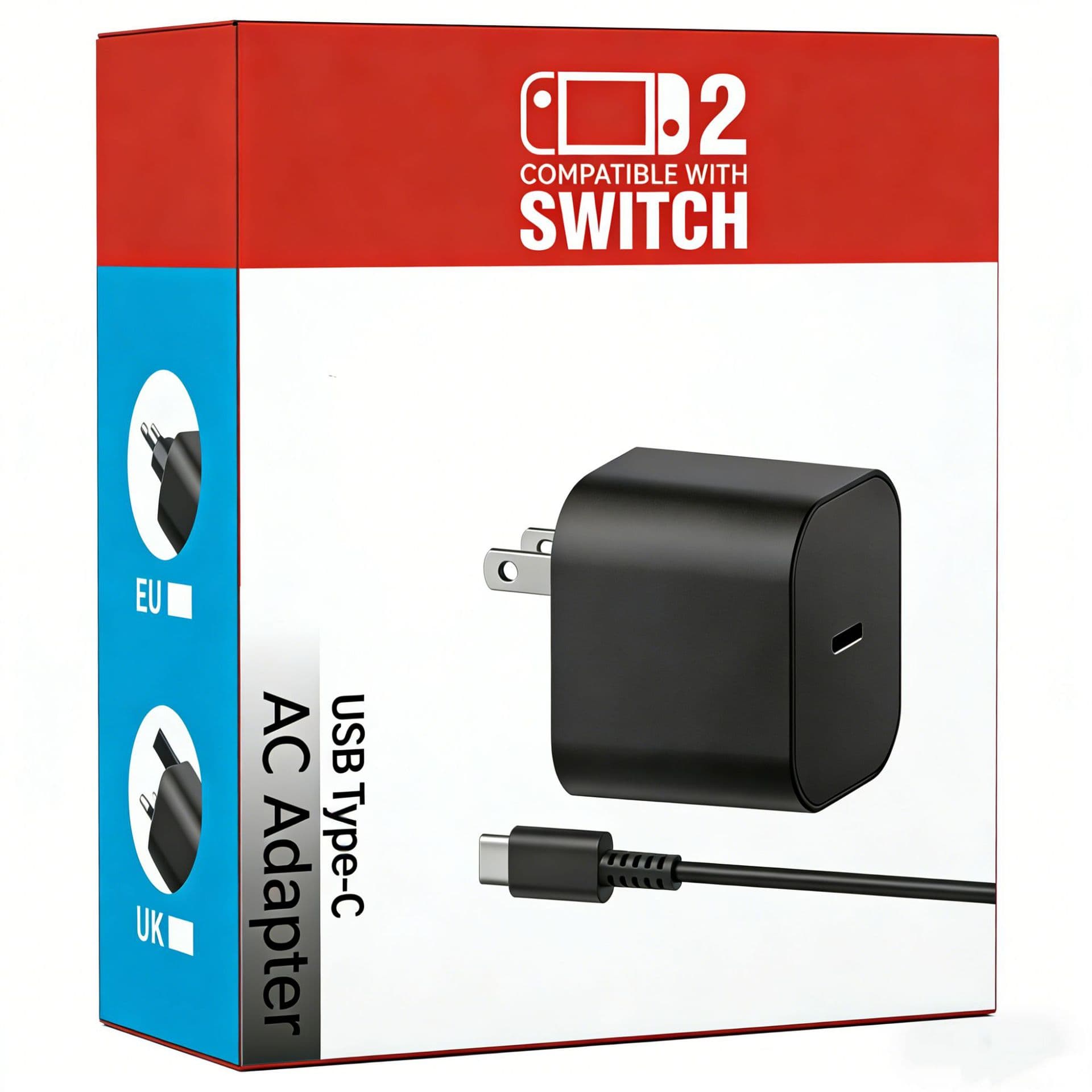 2026 New Model 60W Power Supply for Nintendo SWITCH2 Game Console, UK/Japan/Korean TV Charger Docking Station