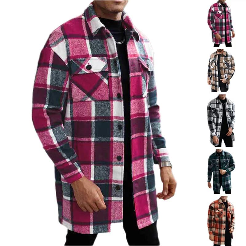 25 New European and American Cross-Border Amazon Men's Jacket Shirt Casual Sporty Long Button-Down Double Pocket Windbreaker