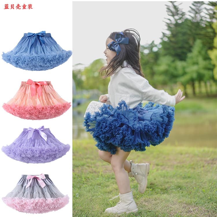 Spring and Summer Tutu Dress Blue Princess Dress Christmas Mesh Skirt Children's Clothing Cross-Border Drop Shipping Puffy Skirt for Girls