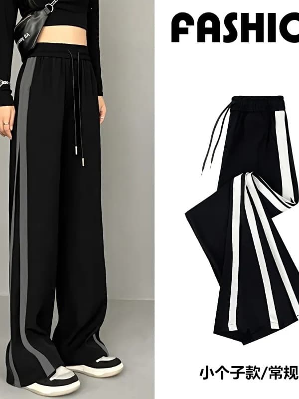 Women's Wide Leg Pants Spring Summer New Korean Style High Waist Slim Straight Leg Pants Black Loose Casual Trousers Petite Sporty Fashion