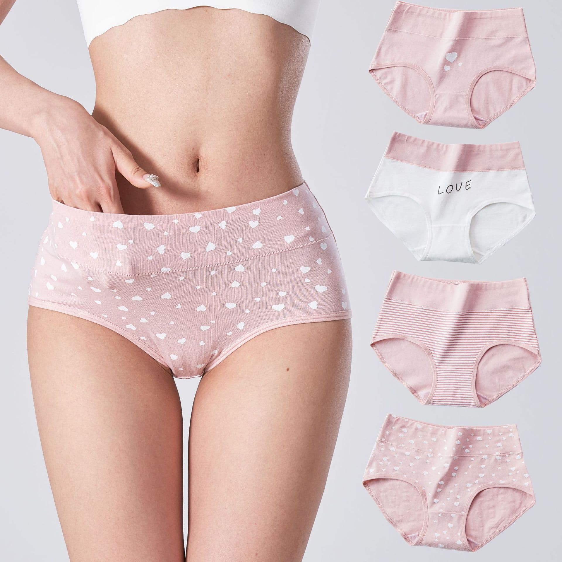 Cross-border Plus Size 7A Antibacterial Cotton Panties for Women High Waist Tummy Control Printed 60S Seamless Full Cotton Crotch Teen Panties