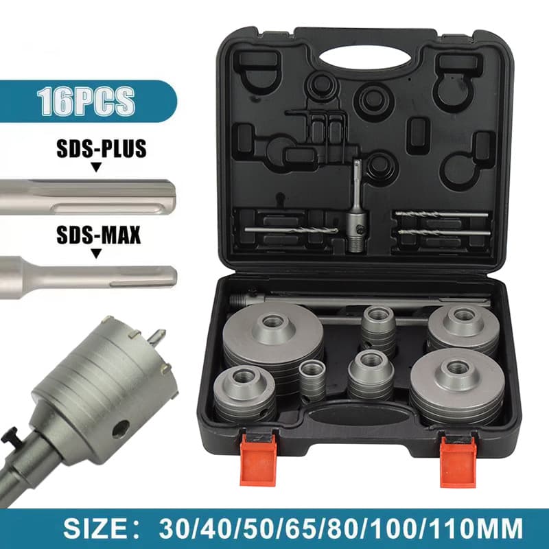 German 2026 New Model Powerful Electric Hammer Wall Hole Opener Impact Drill Bit Round Shank Five-Pipe Connector 9PC Aluminum-Plastic Box