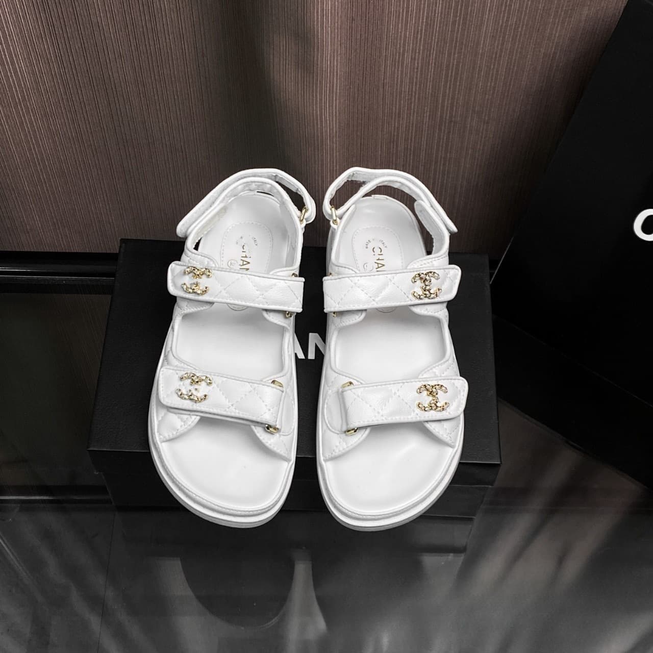 Chanel-style Genuine Leather Diamond Quilted Buckle Velcro Thick Soft Sole Platform Outdoor Roman Beach Casual Women's Sandals