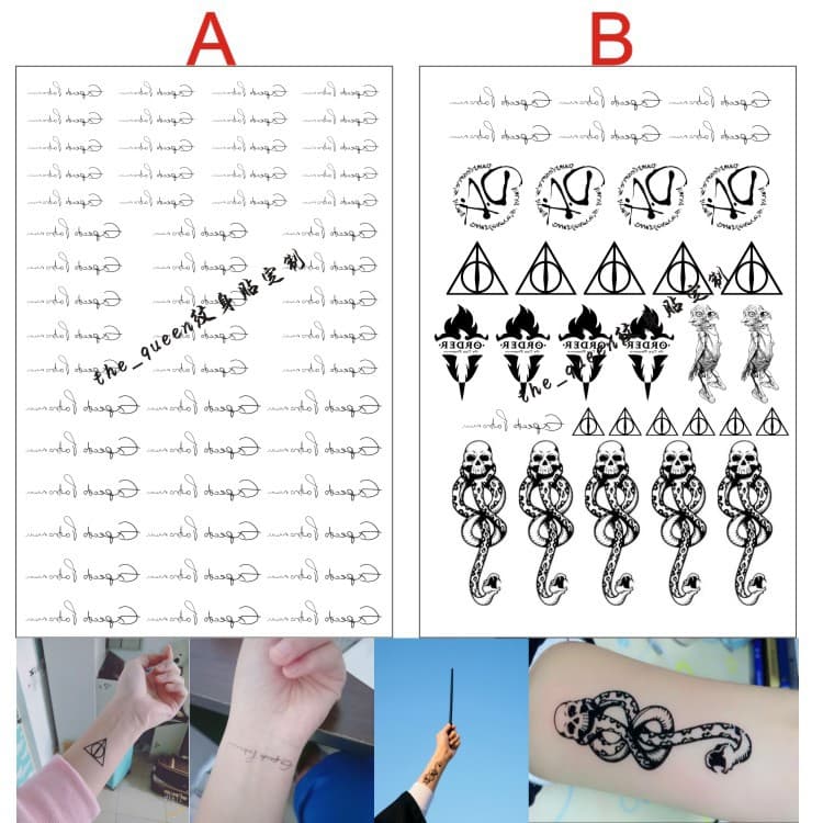 Harry Potter Voldemort Expecto Patronum Tattoo Death Eater Hogwarts Deathly Hallows Symbol Temporary Tattoo Sticker