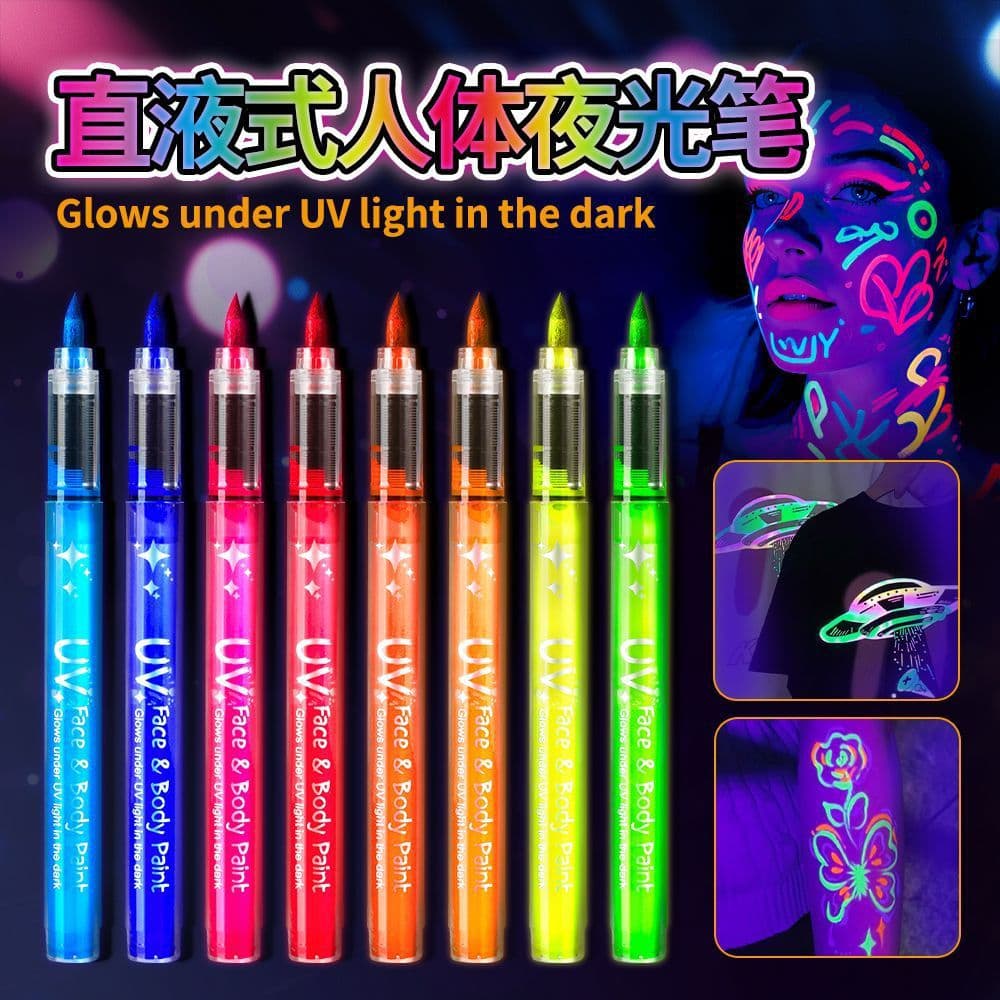 Cross-border Glow-in-the-Dark Body Paint Pen Washable Face Graffiti Makeup Pen Erasable Festive Party Atmosphere Luminous Pen