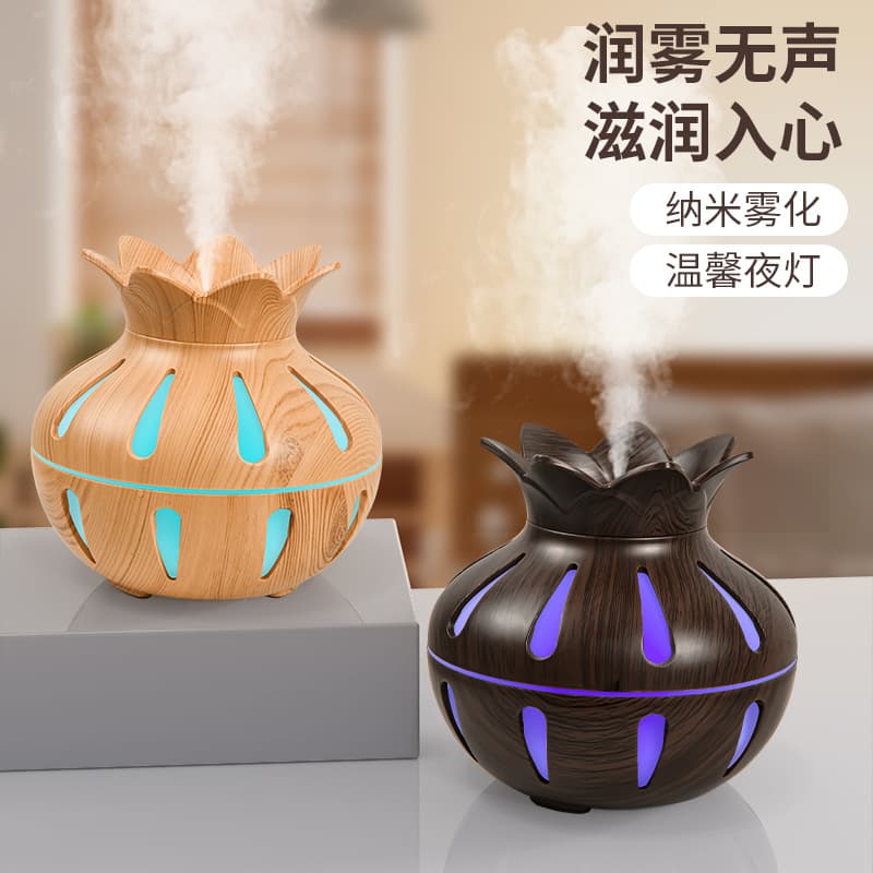 Cross-border Wood Grain Humidifier with Colorful Night Light, Aroma Diffuser, USB Desktop Humidifier for Home Use, Hydration Device