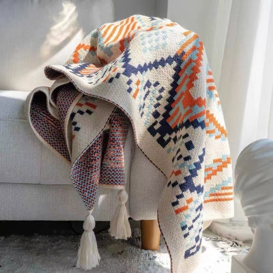 Bohemian style office air-conditioner knitted blanket leg throw shawl dormitory nap small thick blanket supply
