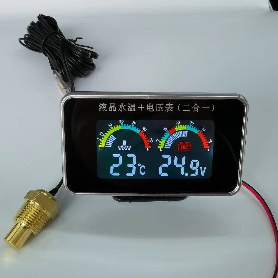 Cross-border 12V/24V car truck modified two-in-one electronic water temperature gauge digital LCD color screen display voltmeter