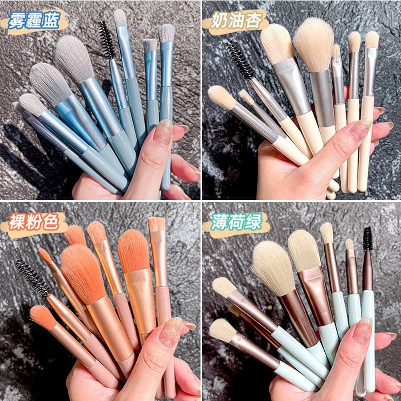 Cross-border mini version of small 8-piece macaron color makeup brush set portable travel set soft-bristled eye shadow brush