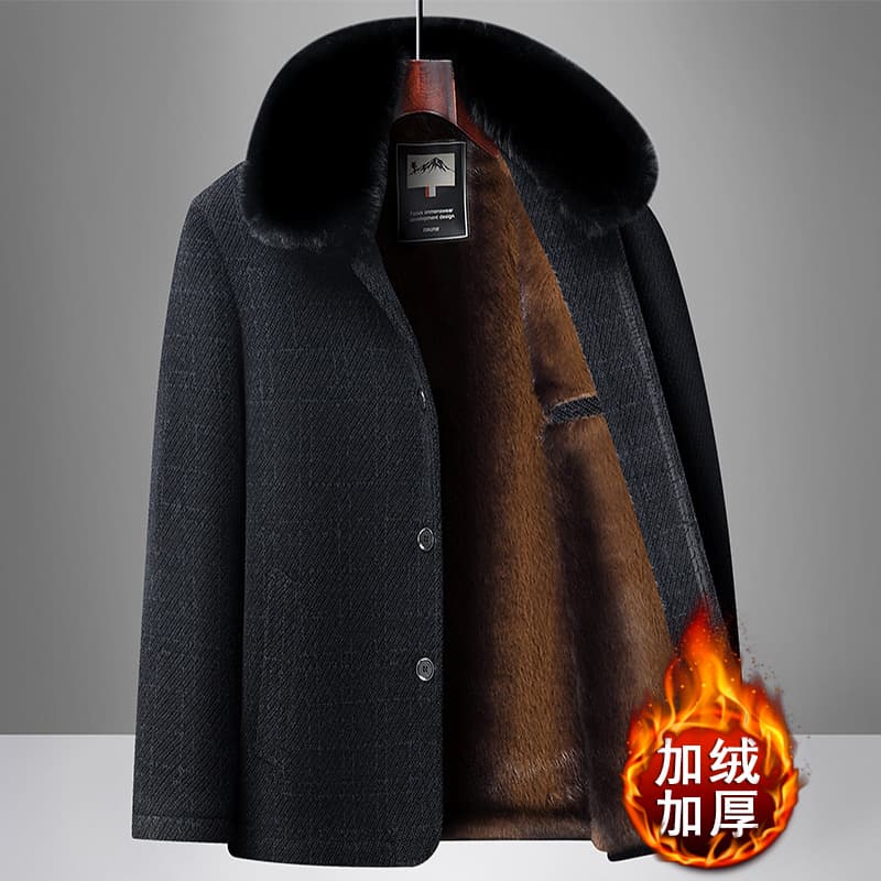 Middle-aged dad winter cotton clothing fleece-lined thickened coat elderly men's sherpa cotton coat grandpa outfit.