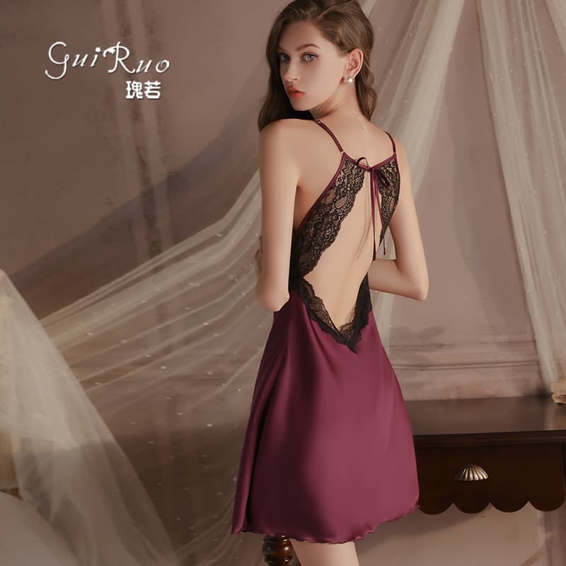 Guiruo Plus Size Sexy Solid Color Sleepwear Comfortable Casual Padded Camisole Nightgown Silky Loungewear Set 2621
