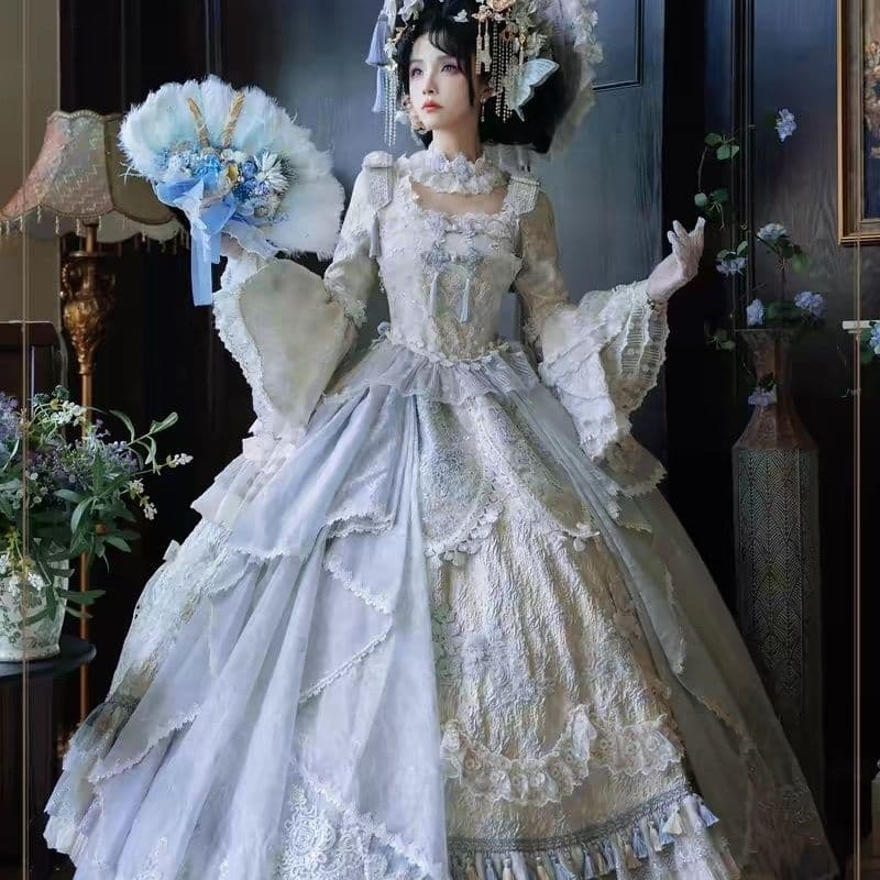 HinanaQueena*Luoli*Elegant Tea Party Wedding Lolita Dress Size S FS Includes OP Hat Neck Ribbon