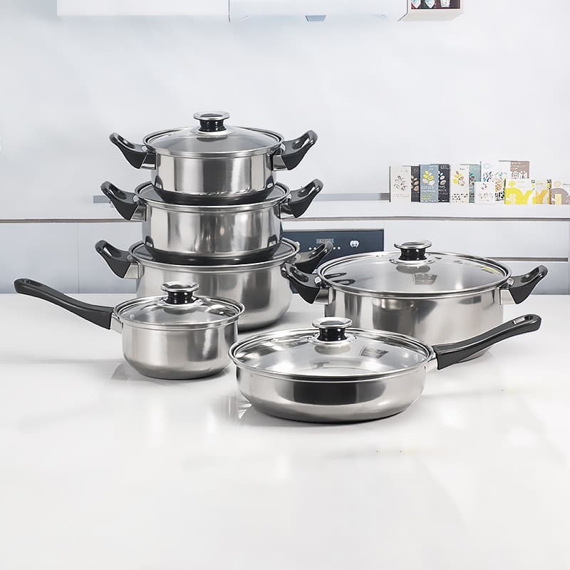 Cross-border exclusive stainless steel kitchenware cookware set, 12-piece cooking pot set