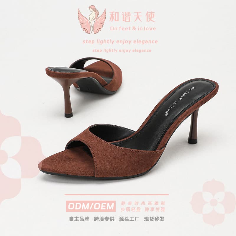 New Summer Cross-Border Five-Piece Satin Pointed-Toe Thin High-Heel Sandals Open-Toe Outdoor Mule Slippers Elegant Versatile Women's Shoes