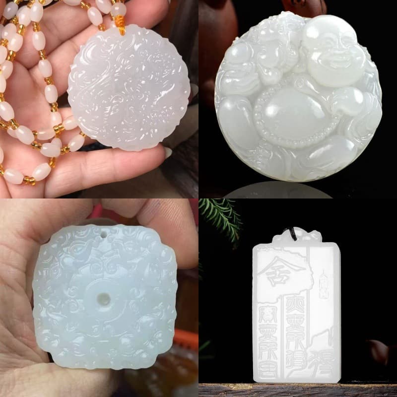 Natural White Jade Dragon and Phoenix Afghan Jade Pendant, Scenic Area Stall Jade Pendant Wholesale