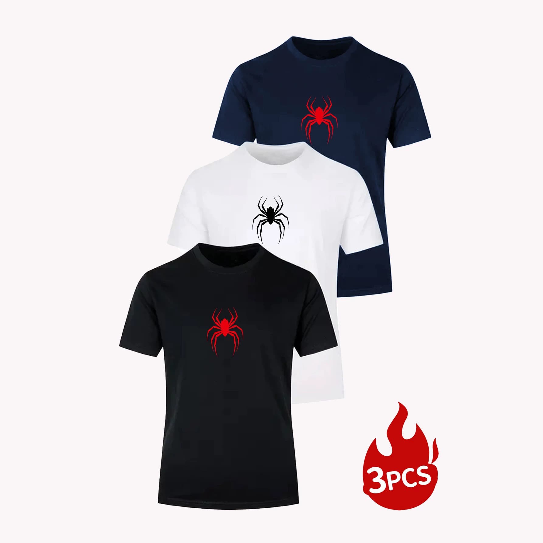 Ouma Yinzhi Spider T-Shirt 3-Pack Cross-Border Solid Color Crew Neck Short Sleeve Fitness Tee Versatile Summer European and American Size Sportswear